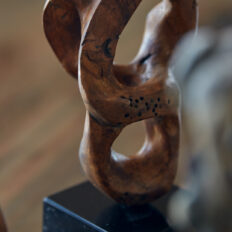A close up photo of an abstract wooden sculpture.
