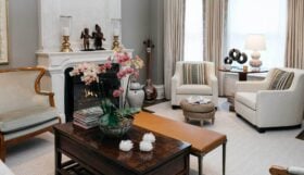 A photo of the living room of a well decorated, high-end apartment.