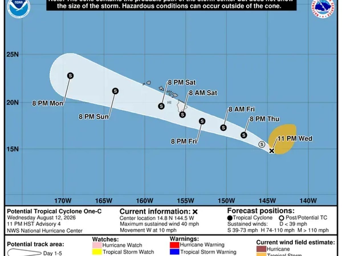 Potential tropical storm lala cone graphic 8 13 26 10 am