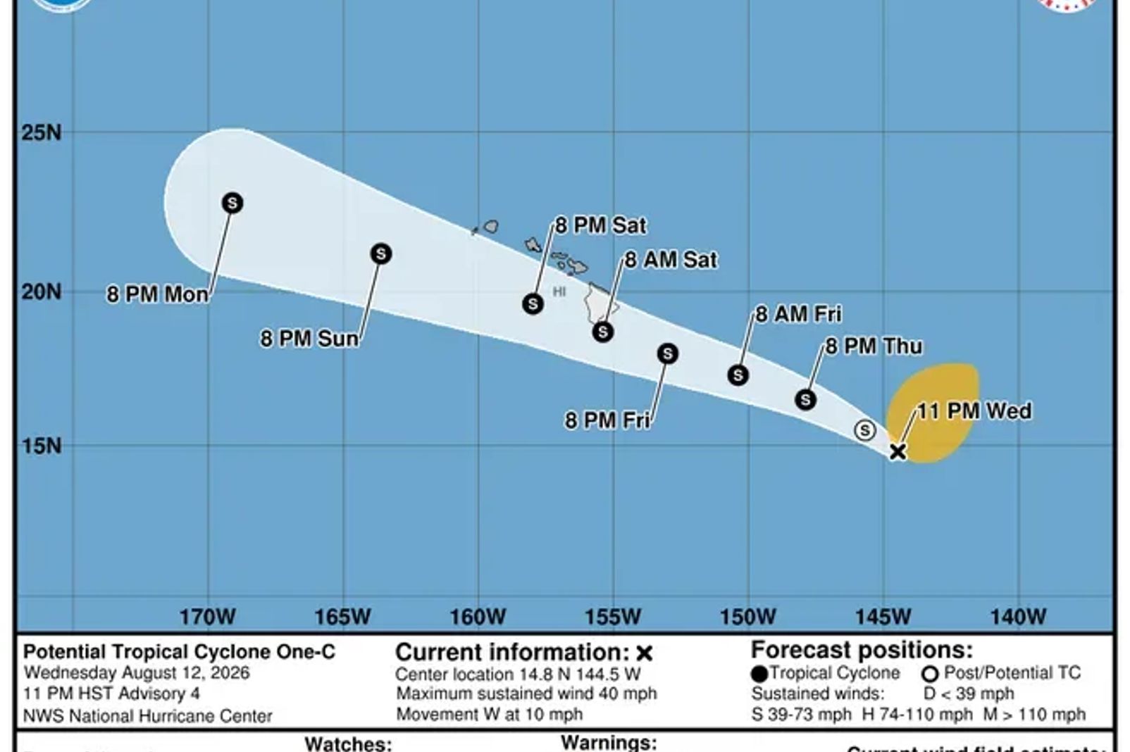 Potential tropical storm lala cone graphic 8 13 26 10 am