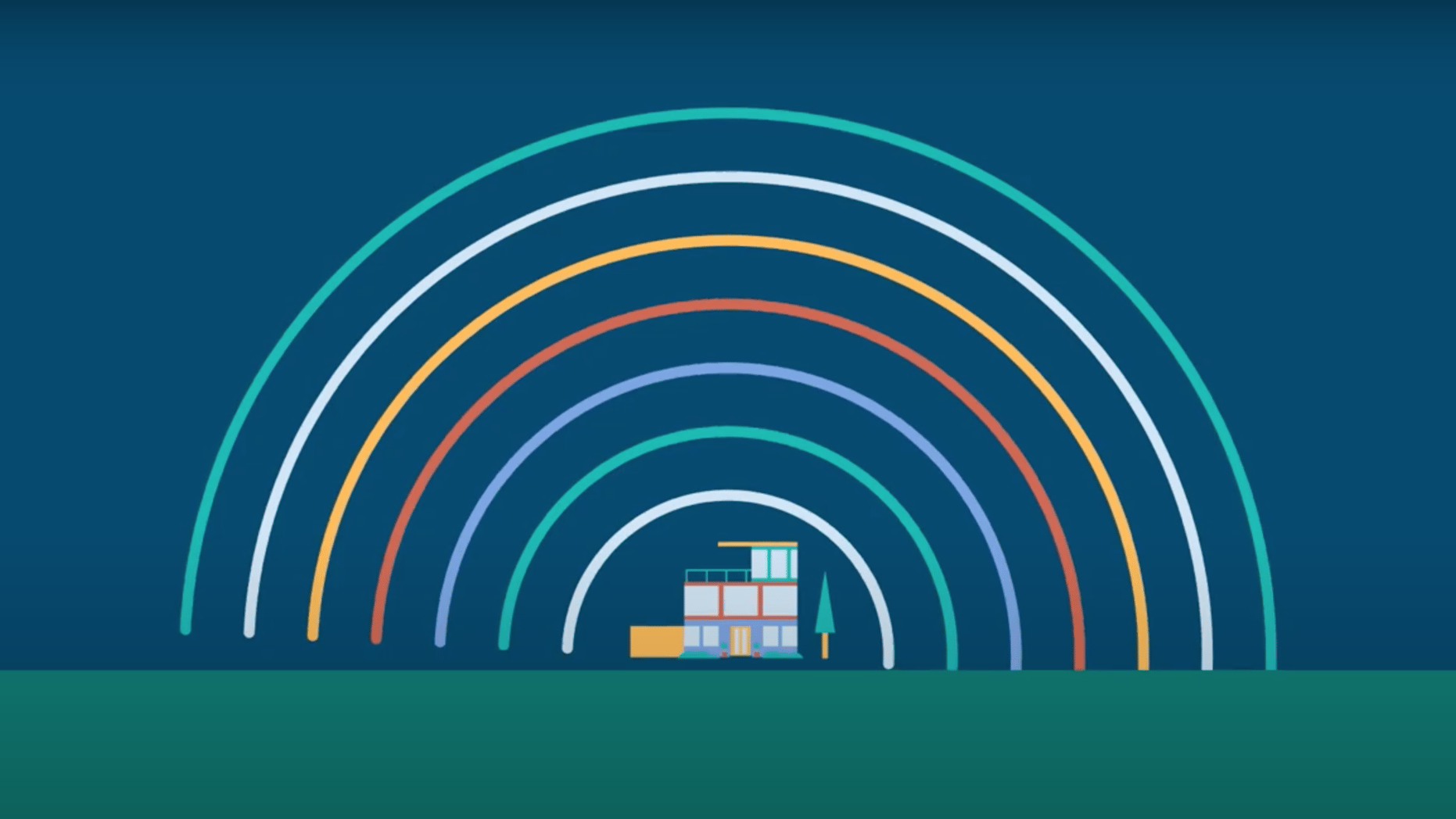 A still from an animated video showing a colorful home.